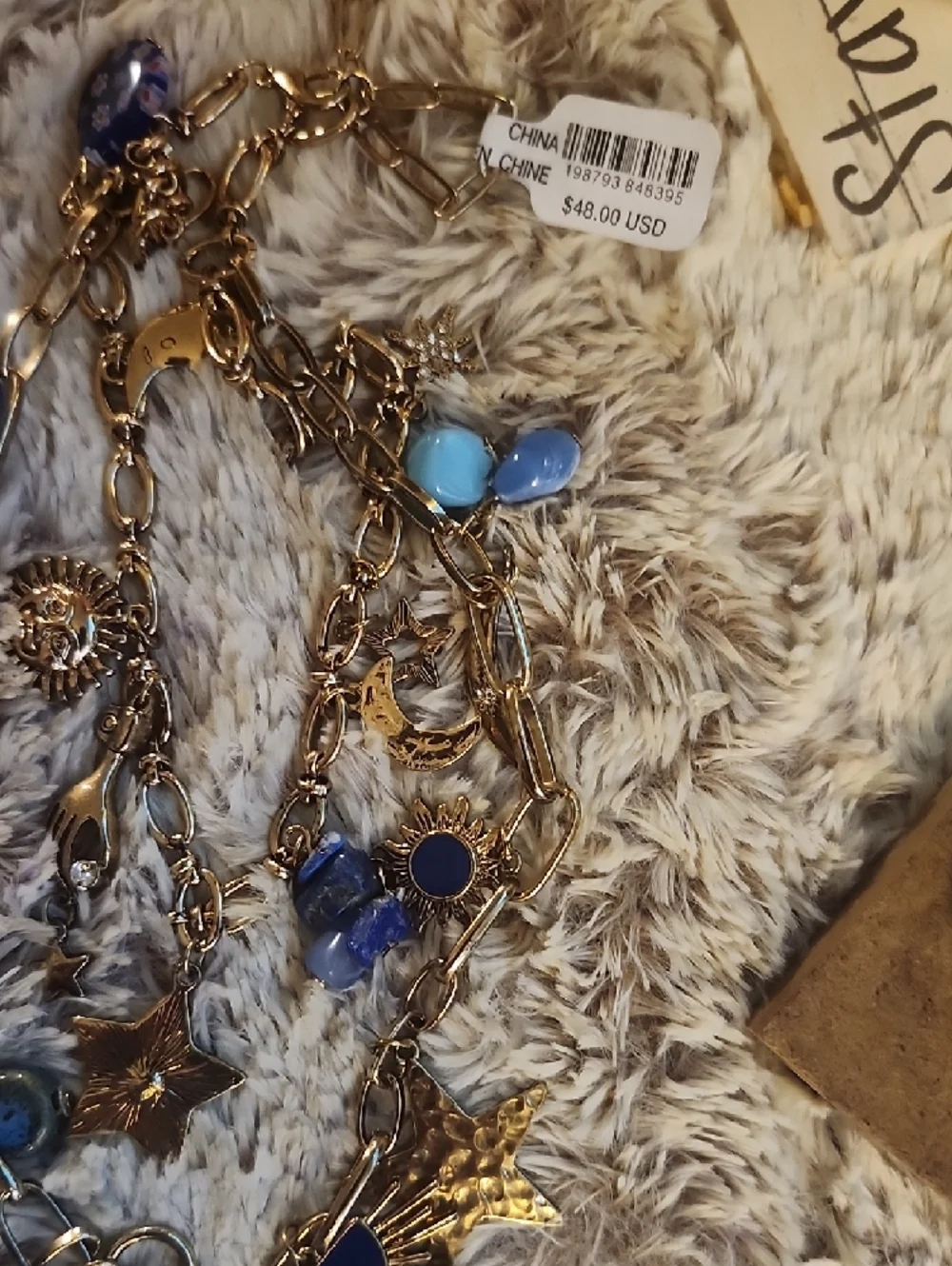 Free People Star Girl Maxamillion Gold Multi-Layer Necklace with Blue Charms - Picture 6 of 6